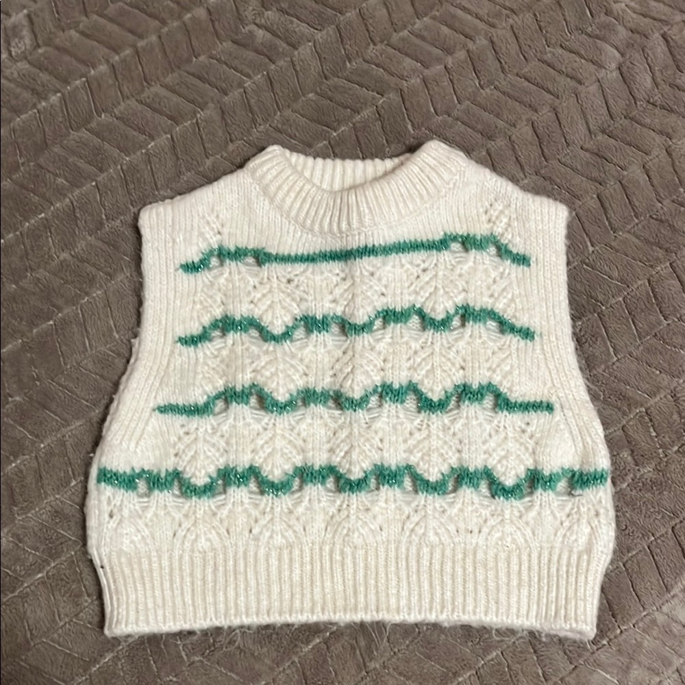 Stylish Cream and Green Kids Sweater